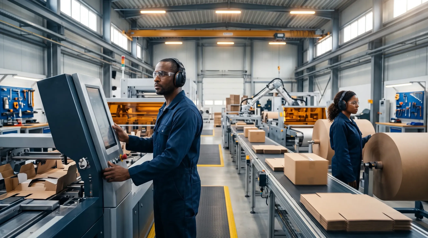 Automated packaging production line in an FMCG manufacturing plant